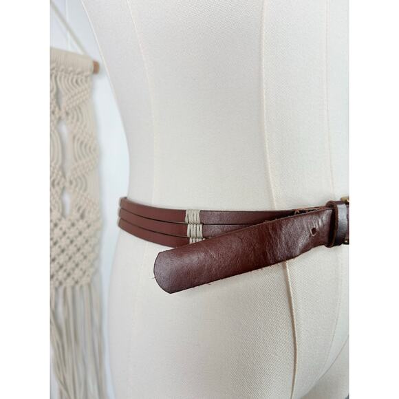 Madewell Brown Boho Leather Belt Multistrap Western Twine Wrapped Size XS main image 4